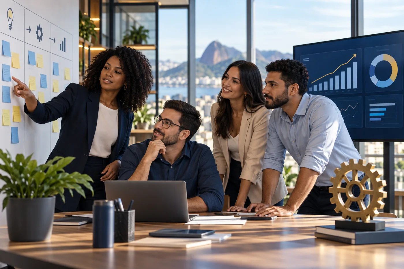 Equipe brasileira analisando produtividade e geração de valor